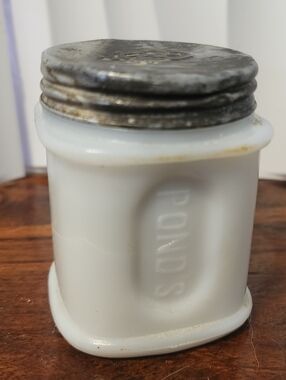 P & Co. Ponds White Milk Glass Cold Cream Jar with Lid 2 1/2” Tall